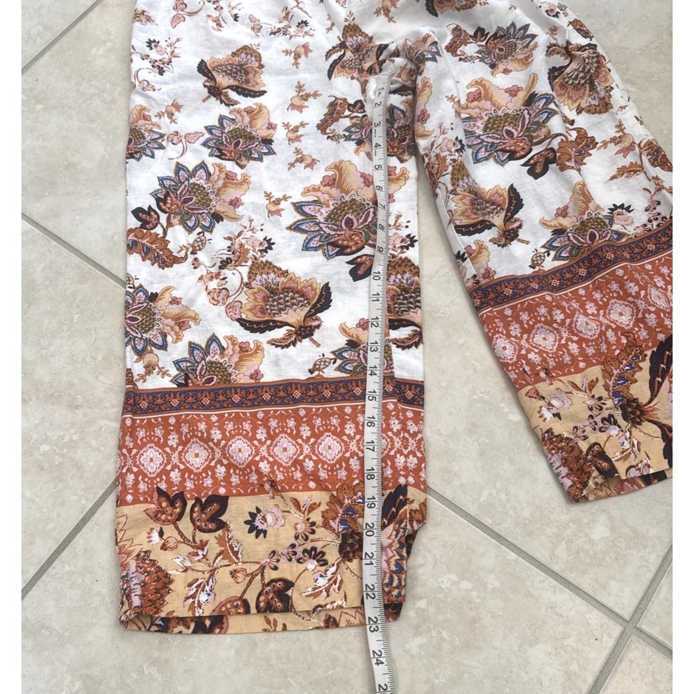 Rachel Roy 2-Piece Set White Floral Top & Wide Leg Crop Pants Linen Blend Sz M - Picture 12 of 13
